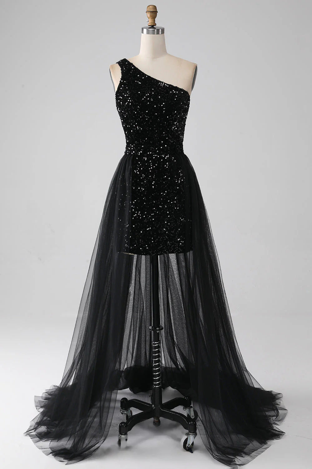 Vestido de fiesta de lentejuelas con un solo hombro y corte A